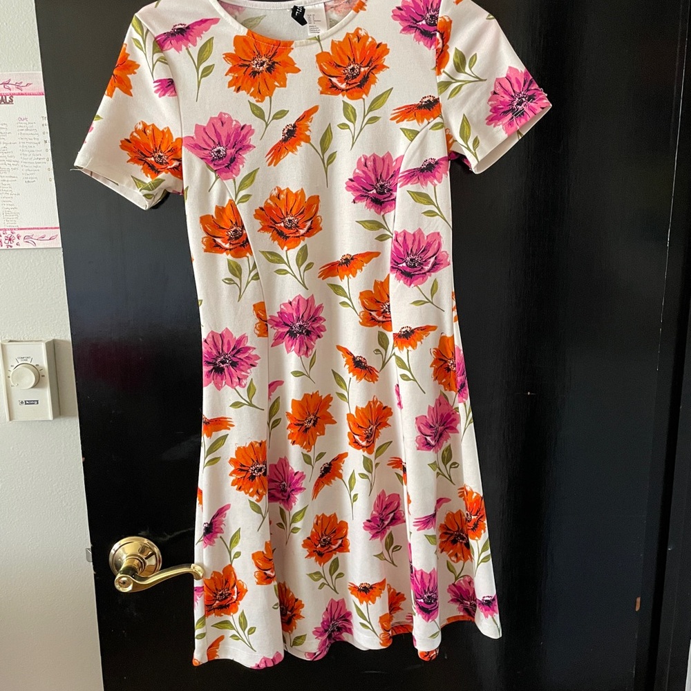 H&M Floral Mini Dress - White, Orange, Pink